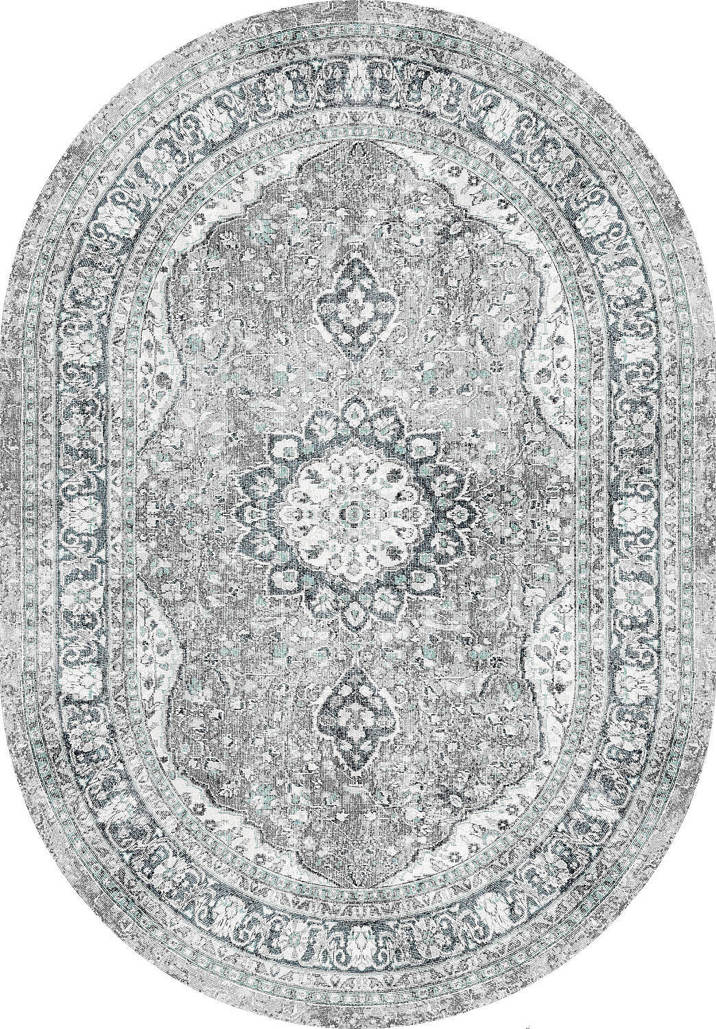 Vintage Desenli Pamuk Taban Baskılı Oval Halı Yeşil - 1