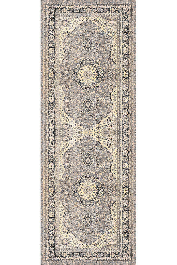 Vintage Desenli Pamuk Taban Baskılı Yolluk Kesme Özel Ölçü Halı Bej - 2