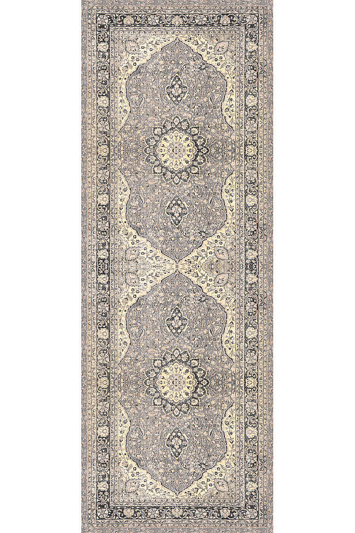 Vintage Desenli Pamuk Taban Baskılı Yolluk Kesme Özel Ölçü Halı Bej - 2