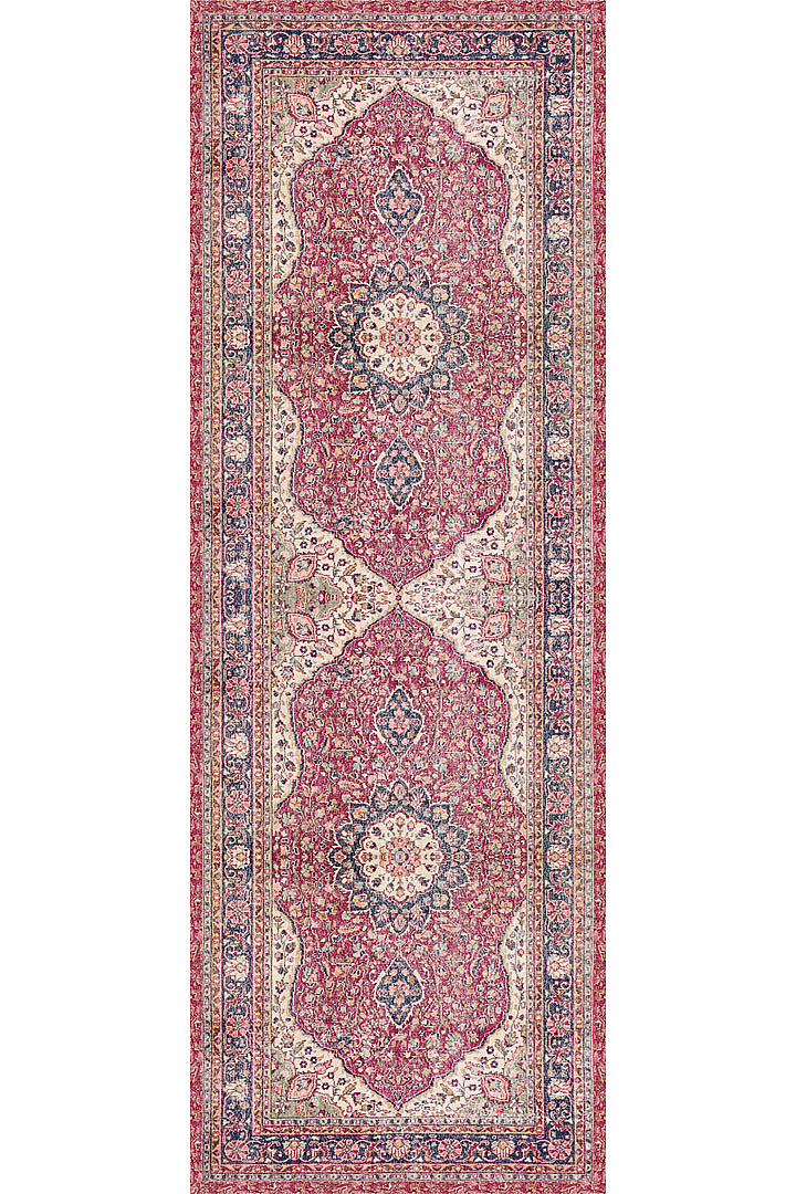 Vintage Desenli Pamuk Taban Baskılı Yolluk Kesme Özel Ölçü Halı Kırmızı - 2