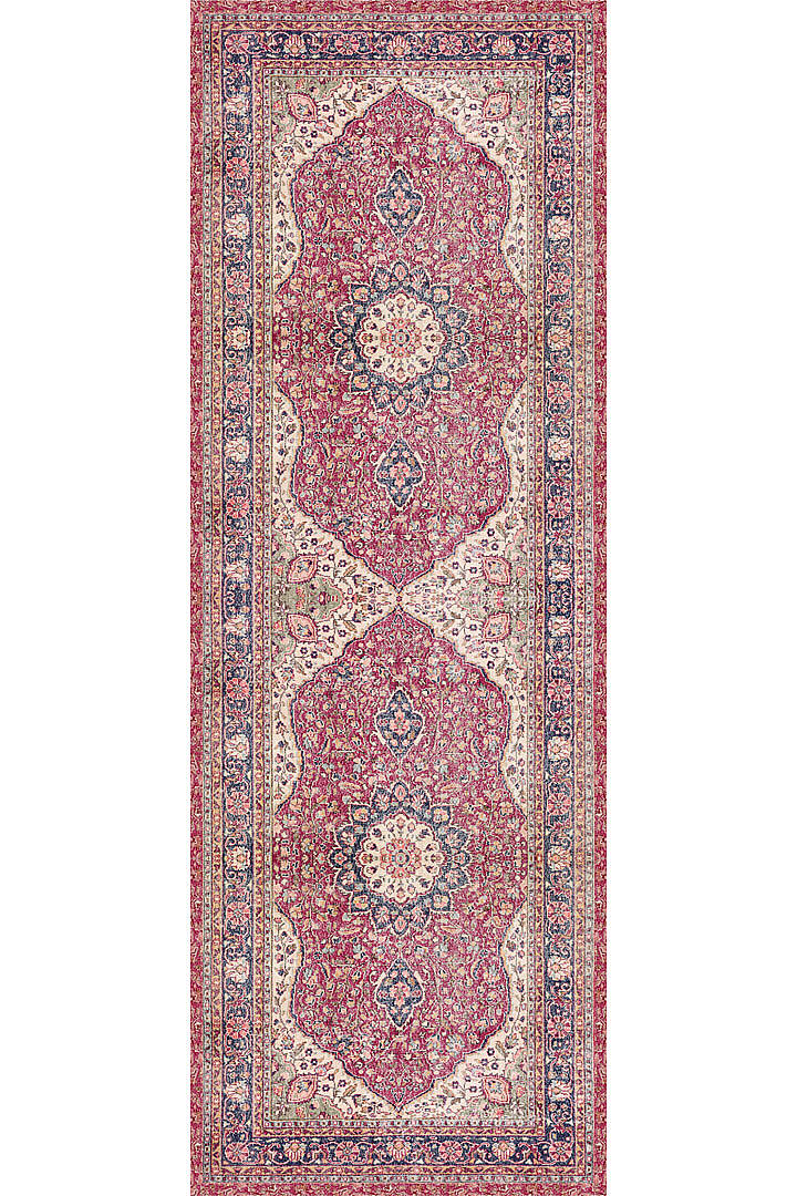 Vintage Desenli Pamuk Taban Baskılı Yolluk Kesme Özel Ölçü Halı Kırmızı - 2