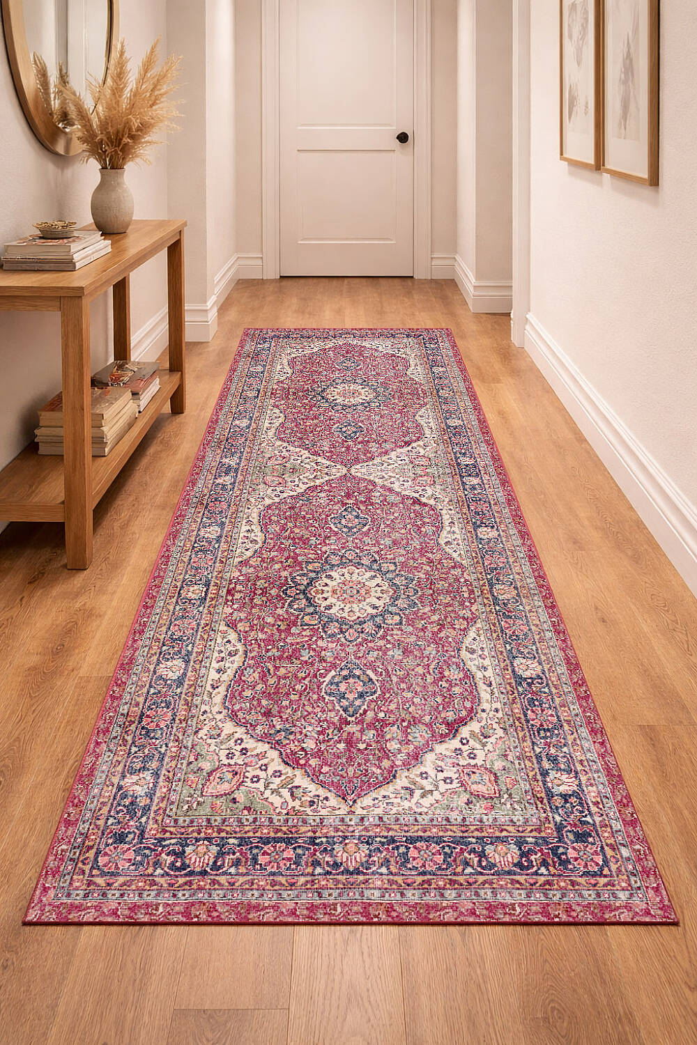 Vintage Desenli Pamuk Taban Baskılı Yolluk Kesme Özel Ölçü Halı Kırmızı - 1