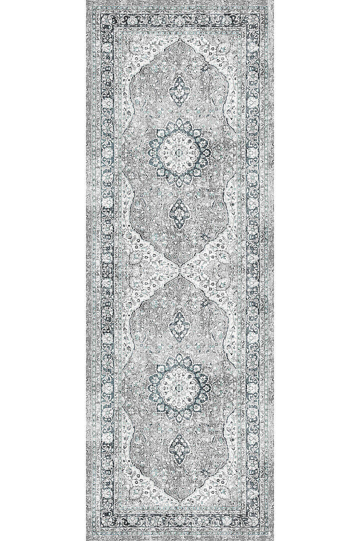 Vintage Desenli Pamuk Taban Baskılı Yolluk Kesme Özel Ölçü Halı Yeşil - 2