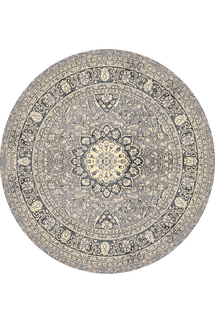 Vintage Desenli Pamuk Taban Baskılı Yuvarlak Halı Bej 