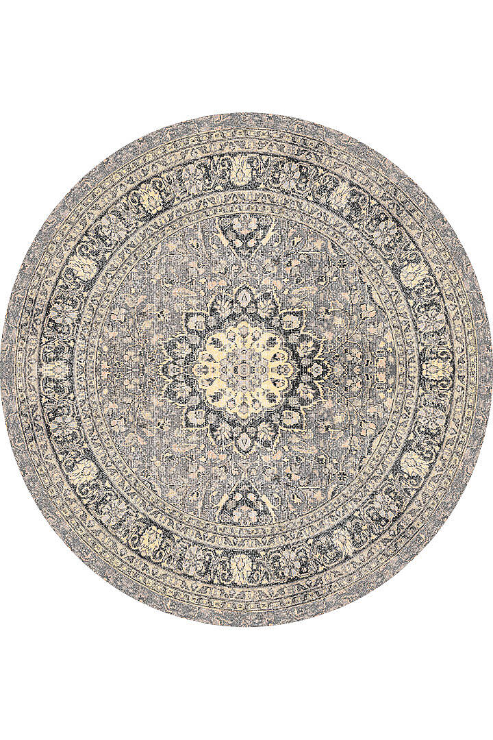 Vintage Desenli Pamuk Taban Baskılı Yuvarlak Halı Bej - 1