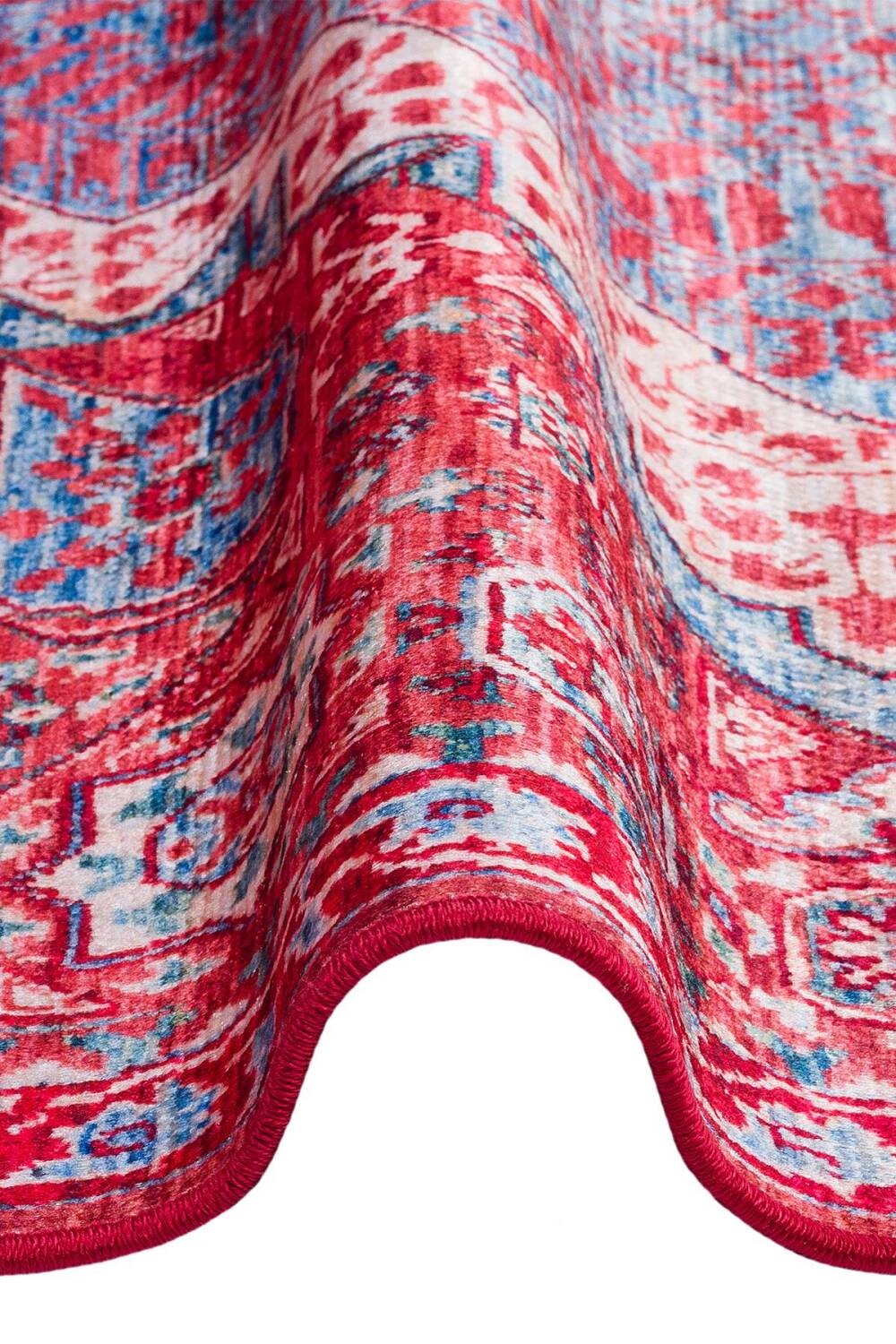 Vintage Desenli Pamuk Taban Dekoratif Halı Kırmızı - 3