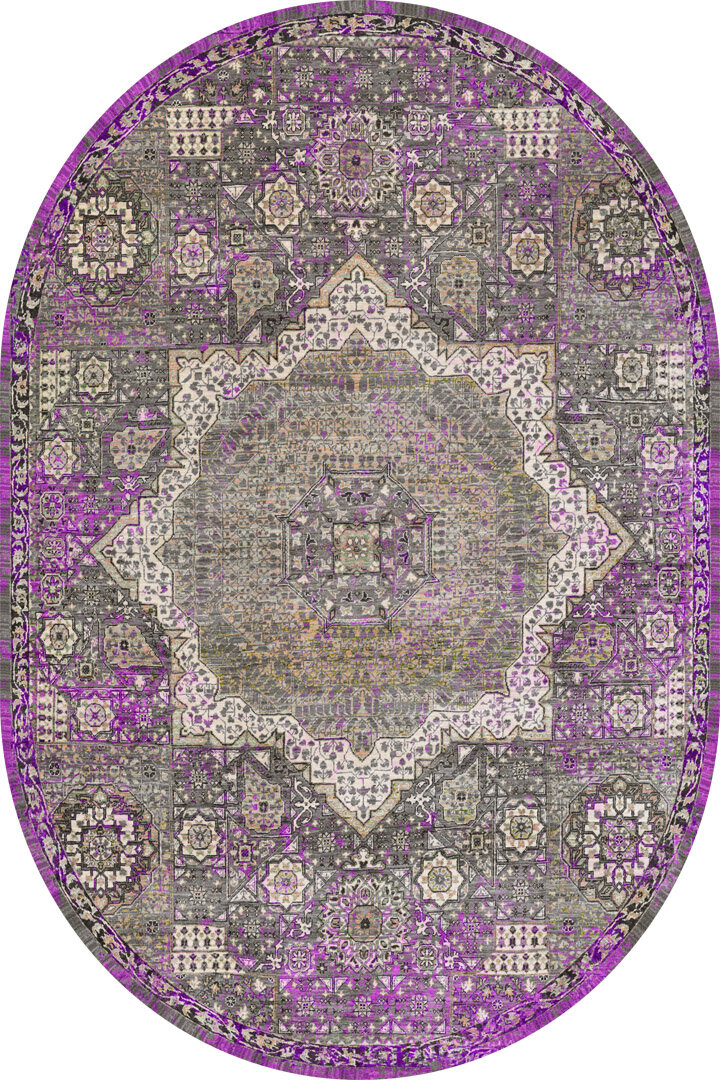 Vintage Desenli Pamuk Taban Dekoratif Oval Halı Fuşya - Frenda