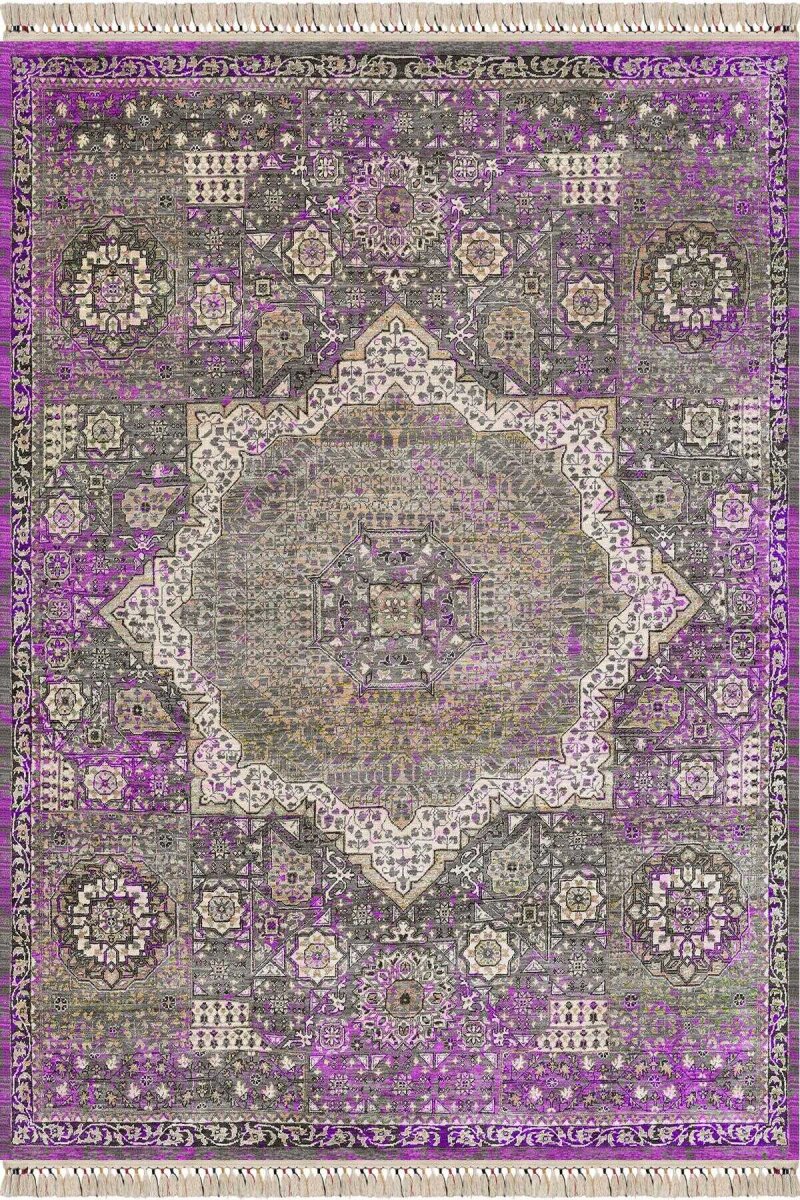 Vintage Desenli Pamuk Taban Dekoratif Yolluk Halı Fuşya - Frenda (1)