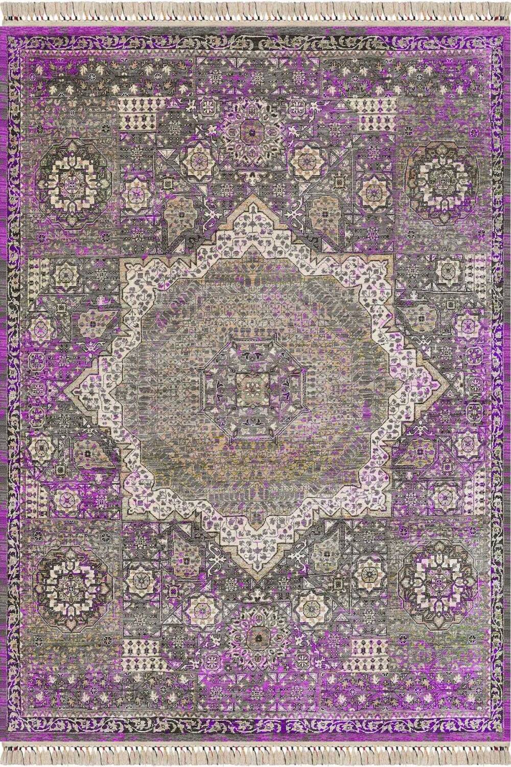 Vintage Desenli Pamuk Taban Dekoratif Yolluk Halı Fuşya - 2