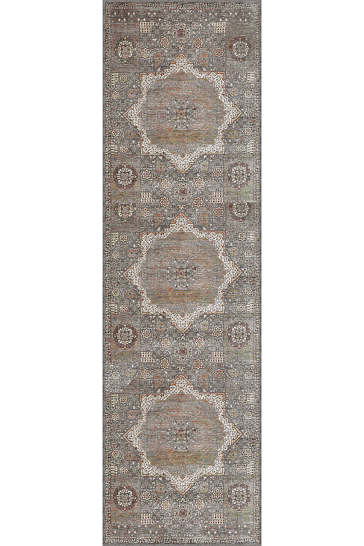 Vintage Desenli Pamuk Taban Dekoratif Yolluk Halı Gri - 2