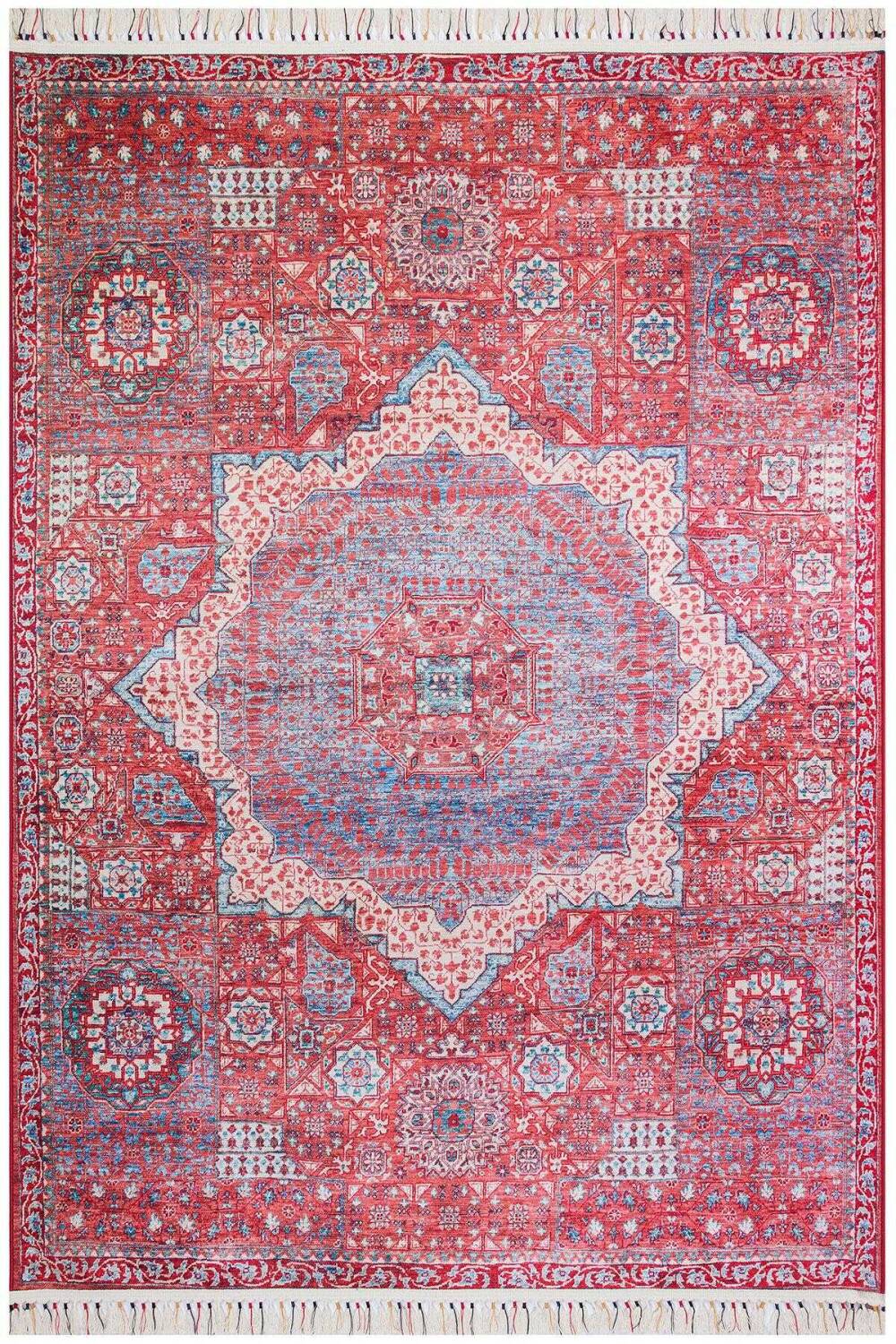 Vintage Desenli Pamuk Taban Dekoratif Yolluk Halı Kırmızı - 2