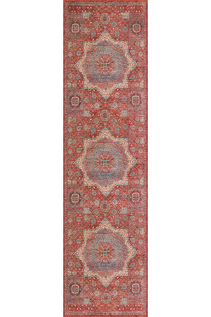 Vintage Desenli Pamuk Taban Dekoratif Yolluk Halı Kırmızı - 2