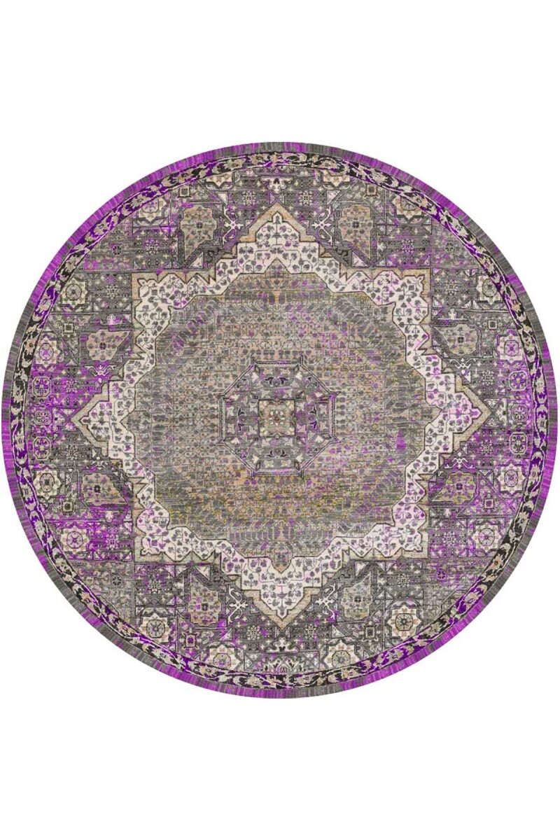 Vintage Desenli Pamuk Taban Dekoratif Yuvarlak Halı Fuşya - Frenda