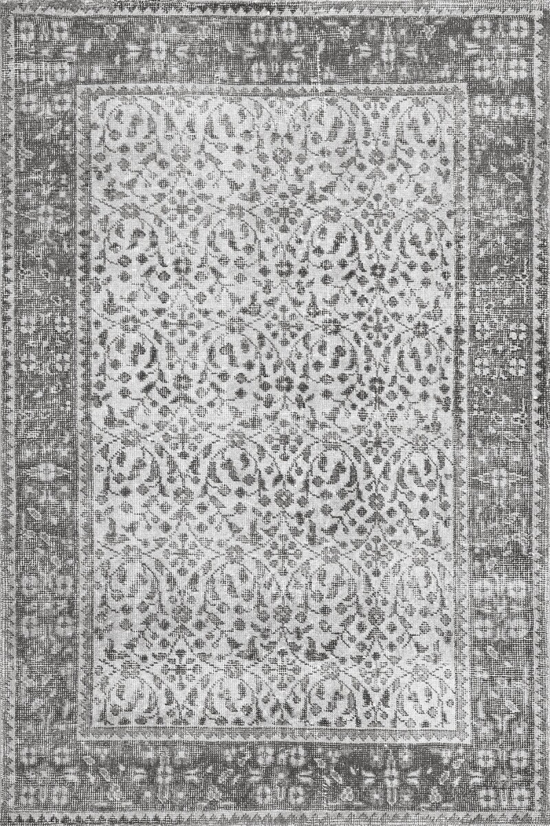 Vintage Desenli Pamuk Taban Yıkanabilir Dijital Baskılı Halı Gri - Frenda