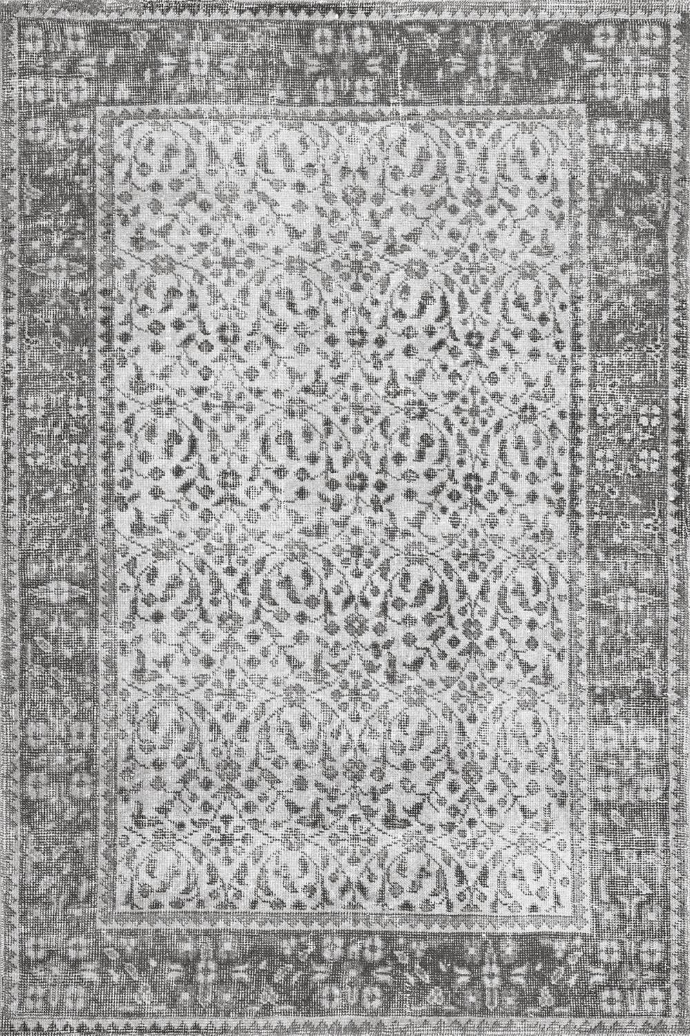 Vintage Desenli Pamuk Taban Yıkanabilir Dijital Baskılı Halı Gri - 1