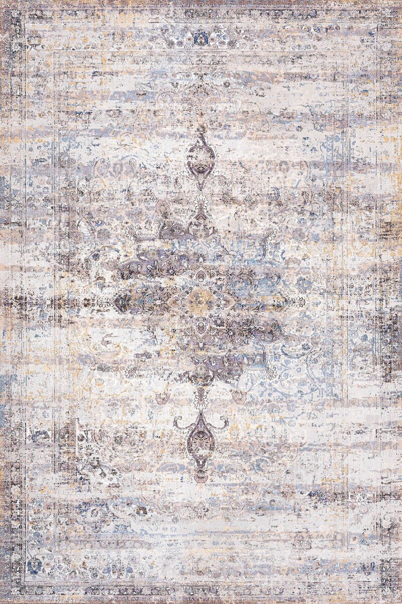 Vintage Desenli Pamuk Taban Yıkanabilir Halı Mürdüm - Frenda (1)