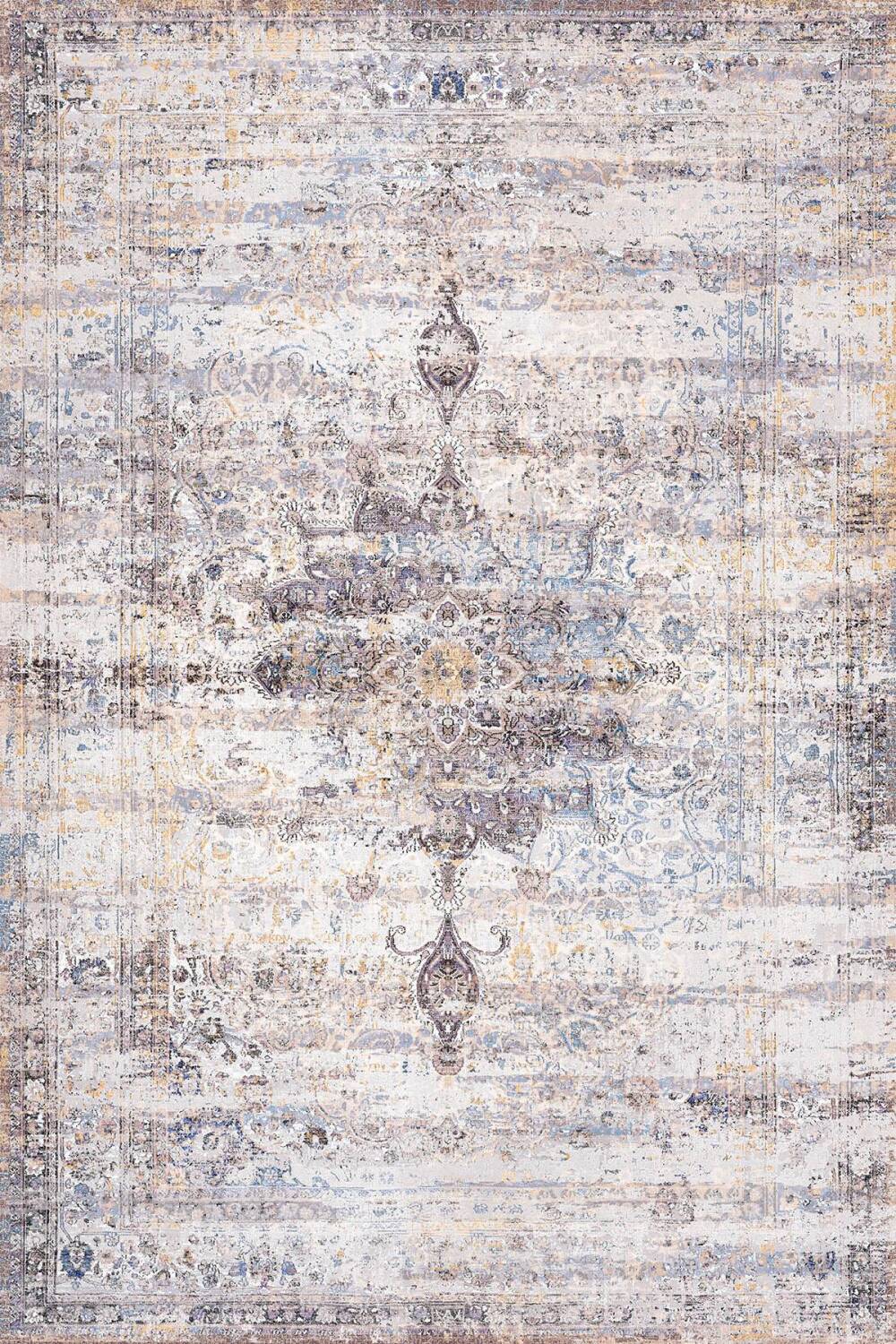 Vintage Desenli Pamuk Taban Yıkanabilir Halı Mürdüm - 2