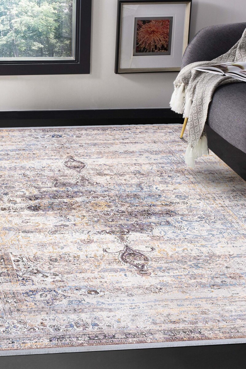 Vintage Desenli Pamuk Taban Yıkanabilir Halı Mürdüm - Frenda