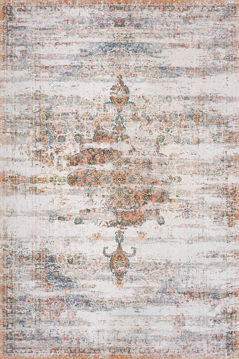 Vintage Desenli Pamuk Taban Yıkanabilir Halı Turuncu - Frenda