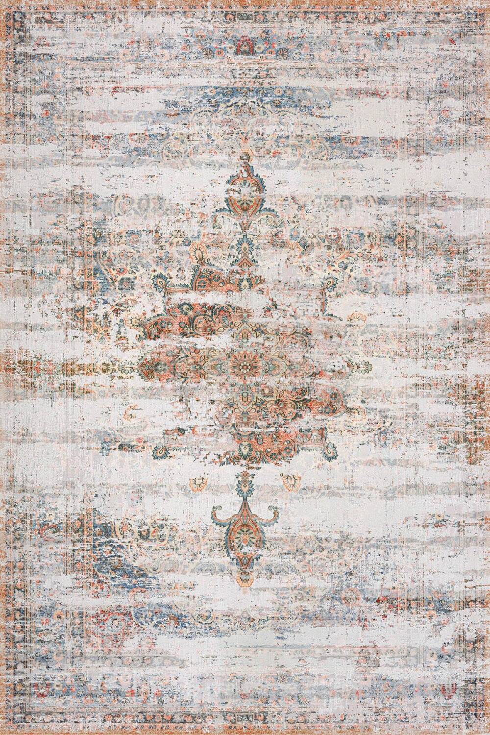 Vintage Desenli Pamuk Taban Yıkanabilir Halı Turuncu - 1