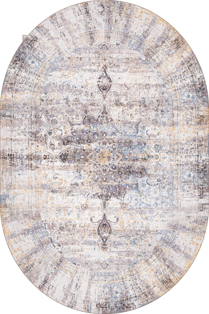 Vintage Desenli Pamuk Taban Yıkanabilir Oval Halı Mürdüm - Frenda