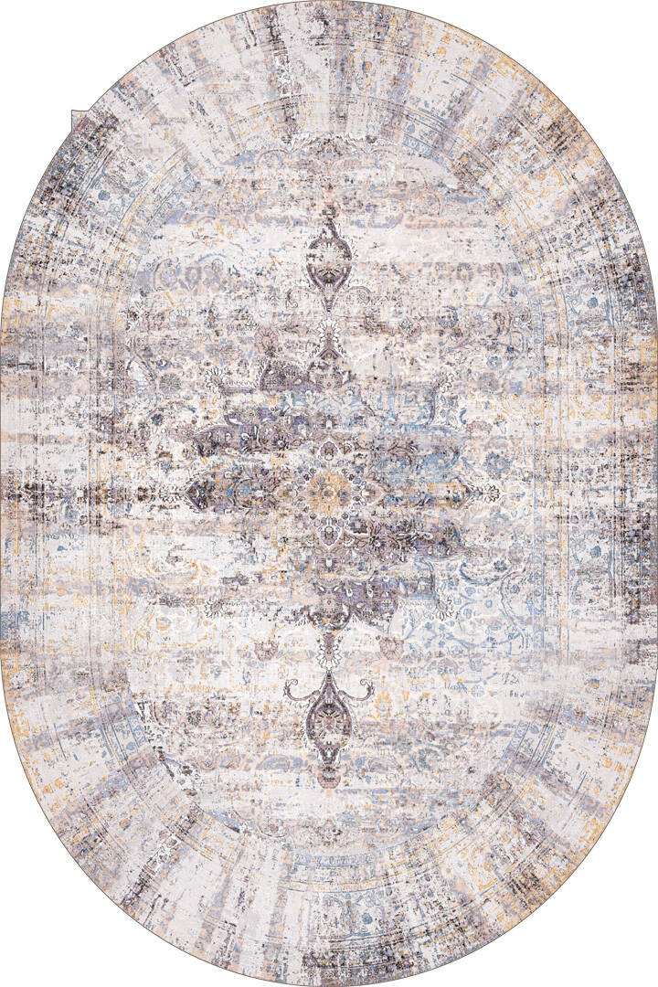 Vintage Desenli Pamuk Taban Yıkanabilir Oval Halı Mürdüm - 1