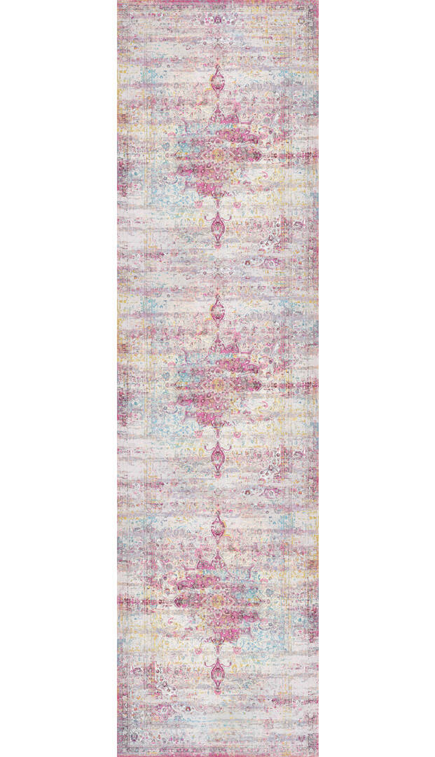 Vintage Desenli Pamuk Taban Yıkanabilir Özel Kesme Yolluk Halı Fuşya - 2