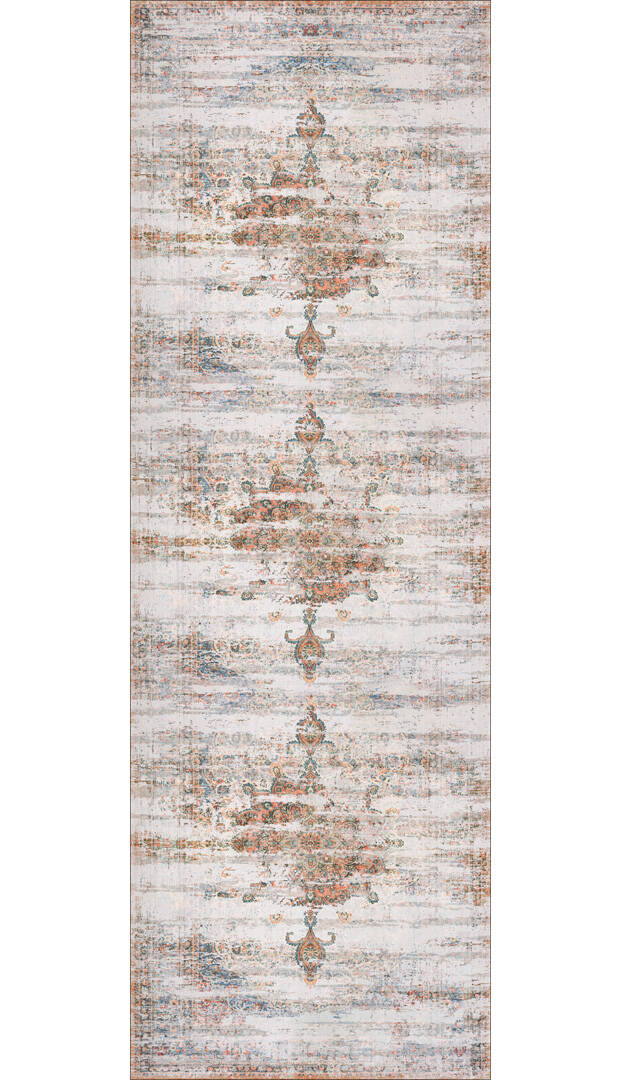 Vintage Desenli Pamuk Taban Yıkanabilir Özel Kesme Yolluk Halı Turuncu - 2