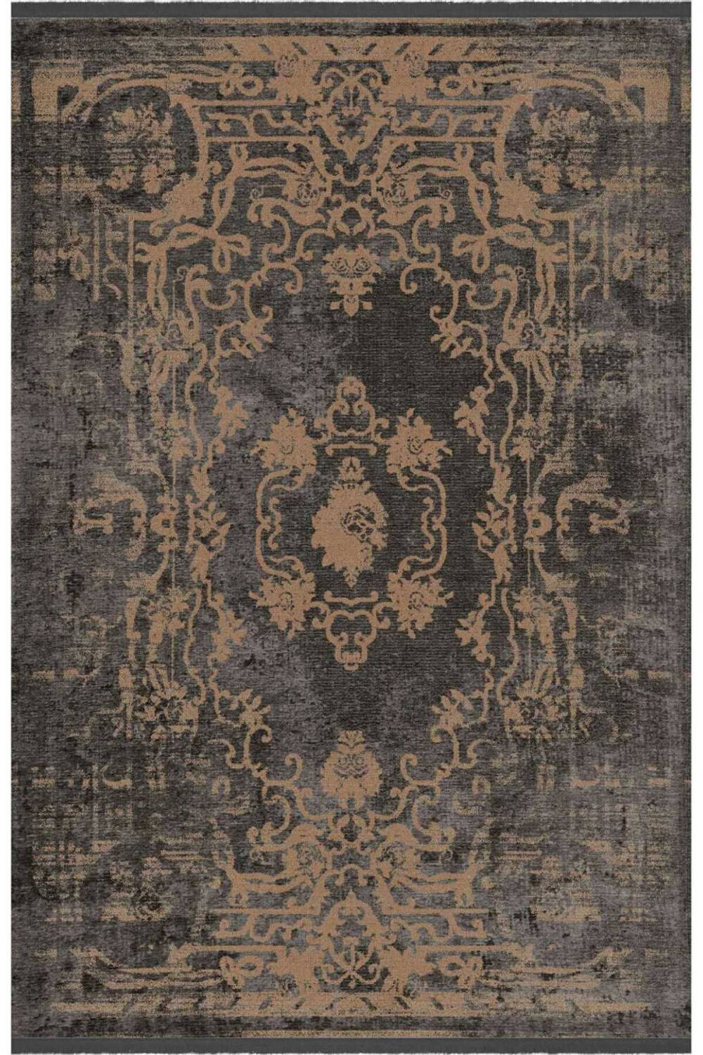 Vintage Desenli Yıkanabilir Pamuk Taban Dekoratif Halı Antrasit - 2