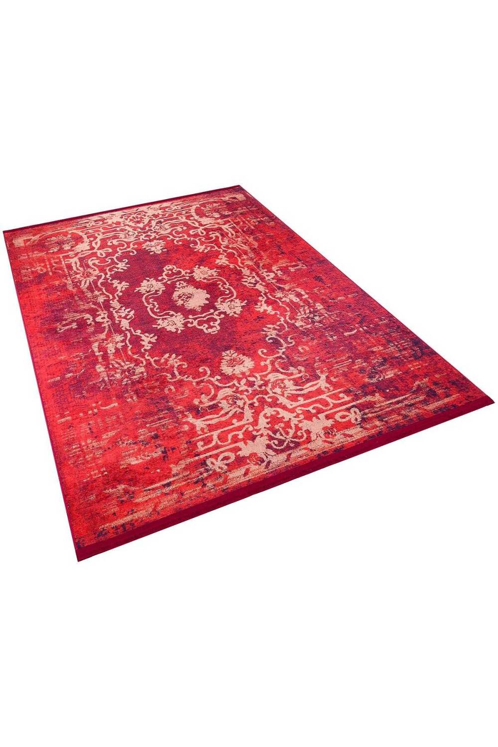 Vintage Desenli Yıkanabilir Pamuk Taban Dekoratif Halı Kırmızı - 2