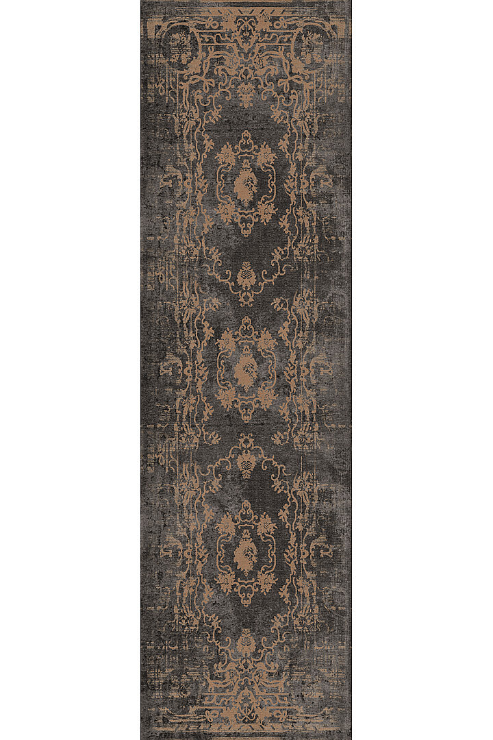 Vintage Desenli Yıkanabilir Pamuk Taban Dekoratif Yolluk Halı Antrasit - Frenda (1)