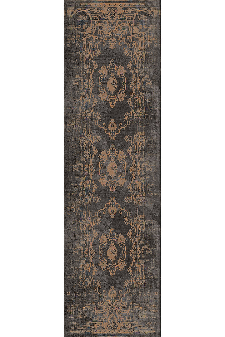 Vintage Desenli Yıkanabilir Pamuk Taban Dekoratif Yolluk Halı Antrasit - 2