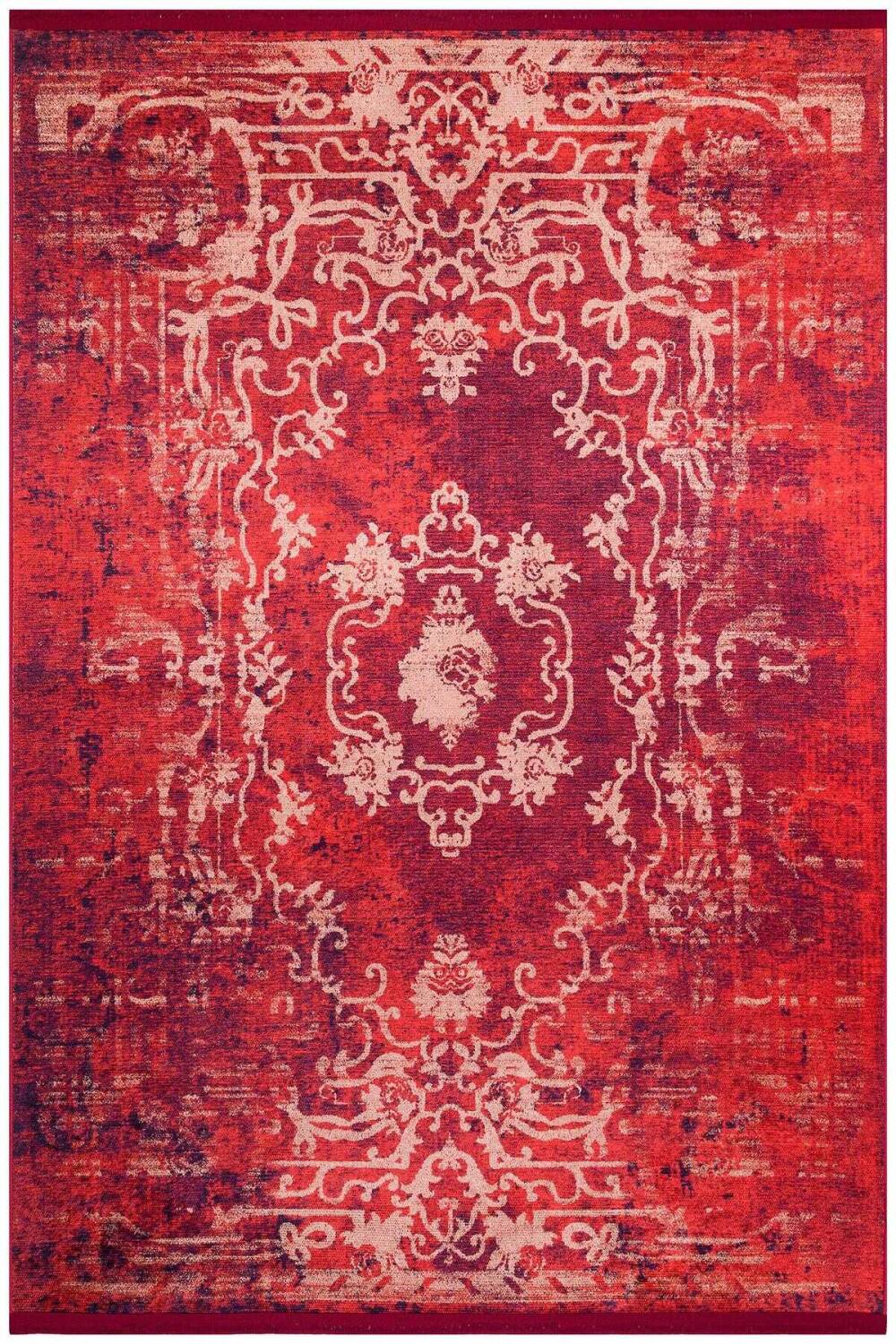 Vintage Desenli Yıkanabilir Pamuk Taban Dekoratif Yolluk Halı Kırmızı - 2