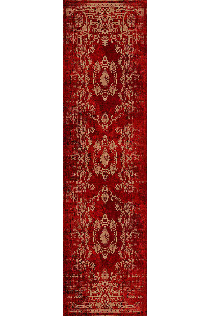 Vintage Desenli Yıkanabilir Pamuk Taban Dekoratif Yolluk Halı Kırmızı - 2