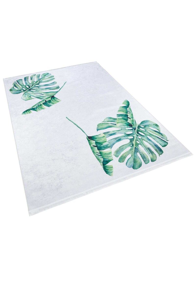 Yaprak Desenli Yıkanabilir Pamuk Taban Dekoratif Halı - Frenda (1)