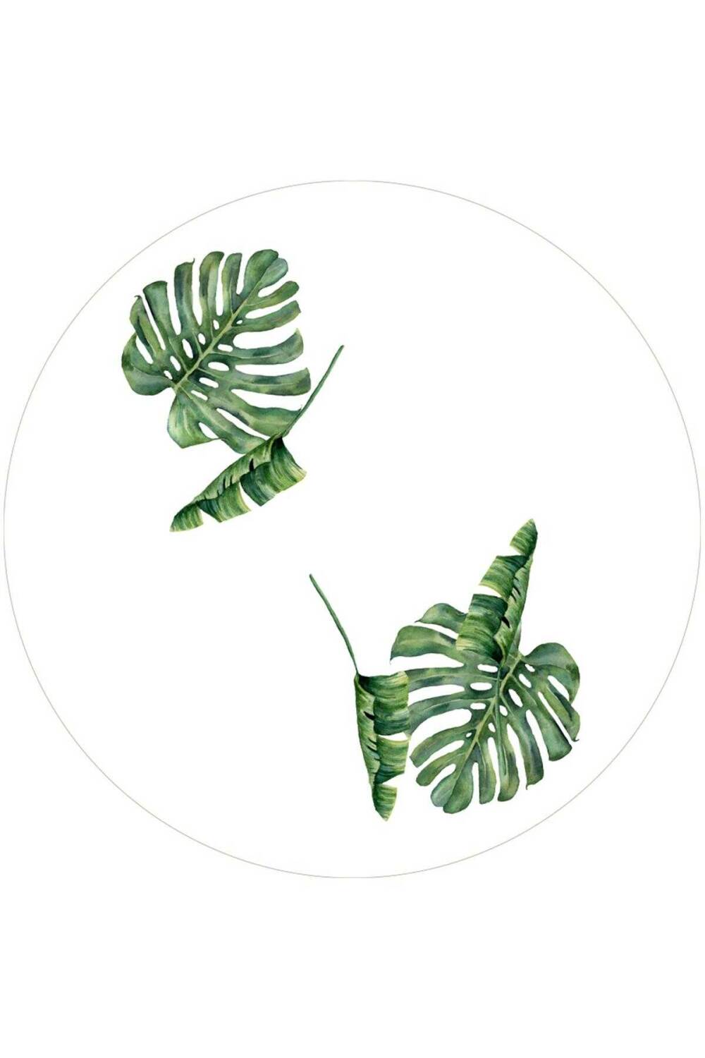 Yaprak Desenli Yıkanabilir Pamuk Taban Dekoratif Yuvarlak Halı - 1