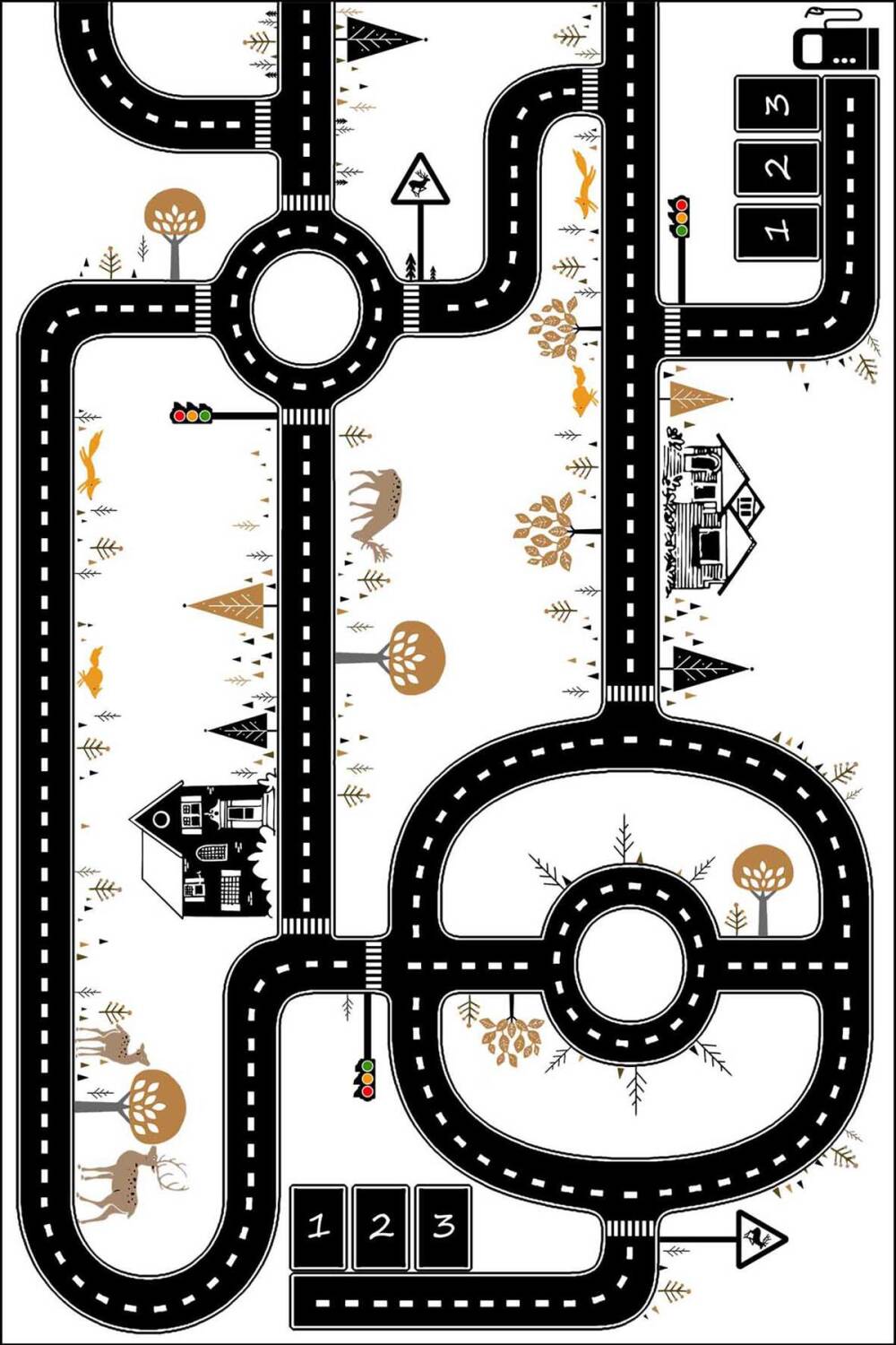 Yol Desenli Trafik Kaymaz Deri Taban Oyun Halısı Beyaz - 2